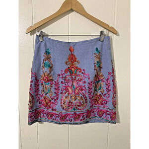 NWOT Entro Paisley Embroidered Chambray Skirt Zip Back Size M Boho Hippie